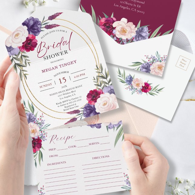 Burgundy Floral Recipe Bridal Shower Invitation (Creator Uploaded)