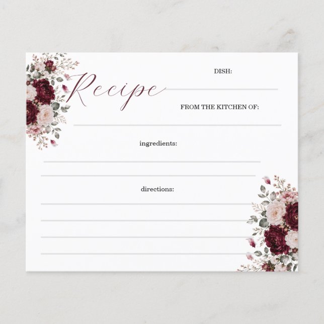 Burgundy Floral Recipe Cards (Front)