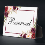 Burgundy Floral Reserved Wedding 5x7 Table Plaque<br><div class="desc">Watercolor Floral Burgundy Marsala Wedding Reserved 5x7 Table Plaque</div>