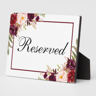 Burgundy Floral Reserved Wedding 5x7 Table Plaque