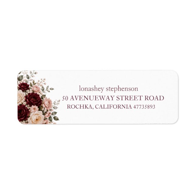 Burgundy Floral Return Address Label (Front)