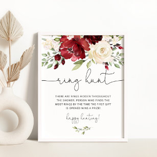 Burgundy floral ring hunt bridal game poster