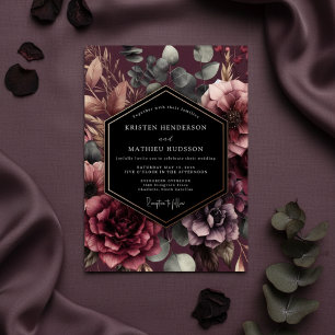 Burgundy Floral Romance Wedding Invitation