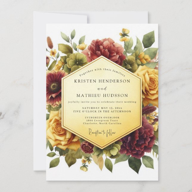 Burgundy Floral Romance Wedding Invitation (Front)