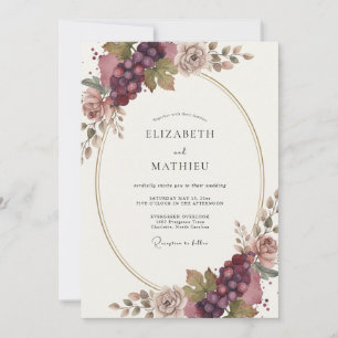 Burgundy Floral Romantic Romance Wedding Invitation