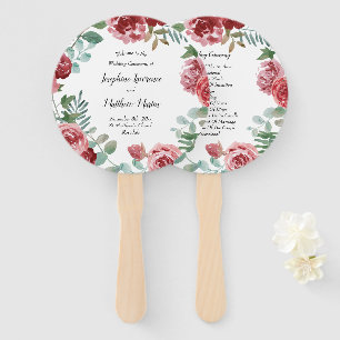 Burgundy Floral Rose Foliage Wedding Programs Hand Fan