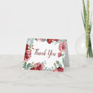 Burgundy Floral Rose Foliage Wedding Thank You
