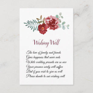 Burgundy Floral Rose Foliage Wedding Wishing Well Enclosure Card