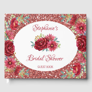 Burgundy Floral Rose Gold Glitter Bridal Shower Guest Book