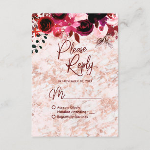 Burgundy Floral & Rose Gold Wedding Reply RSVP Card