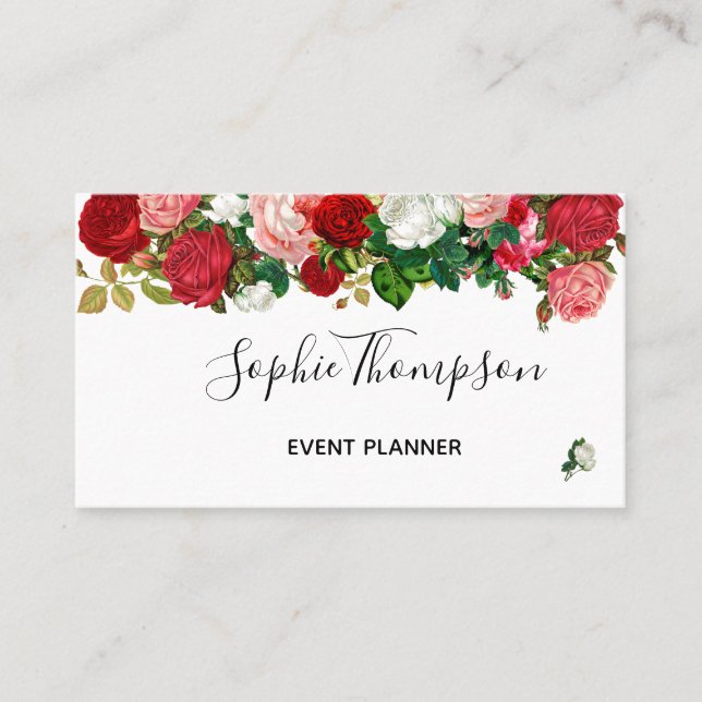 BURGUNDY FLORAL | ROSES GARLAND FLOWER BUSINESS CARD (Front)