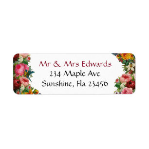 Burgundy Floral Roses Return Address Labels