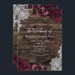 Burgundy Floral Roses Rustic Wood Lace Wedding  In Invitation<br><div class="desc">Customise any way you want.</div>