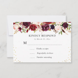 burgundy floral RSVP card