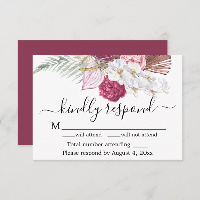 Burgundy Floral RSVP Card (Front/Back)