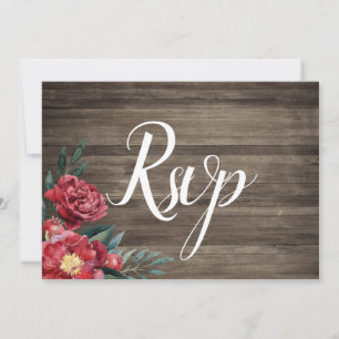 Burgundy Floral Rustic Barn Wood Rsvp Card
