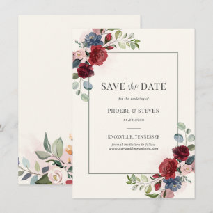 Burgundy Floral Rustic Botanical Save the Date