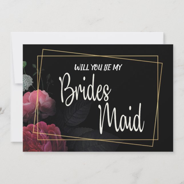 Burgundy  Floral Rustic   Bridesmaid Invitation (Front)