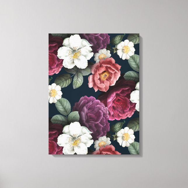 Burgundy Floral Rustic Canvas Print (Front)