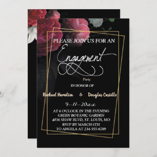 Burgundy Floral Rustic engagement card