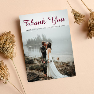 Burgundy Floral Rustic Gold Blush Rose Thank You Card