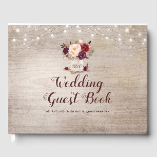 Burgundy Floral Rustic Mason Jar Wedding Guest Book