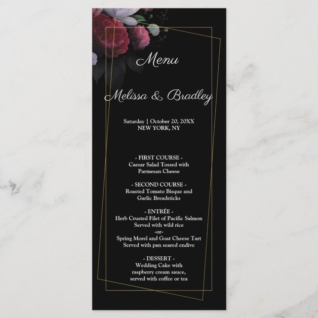 Burgundy  Floral Rustic Menu (Front)