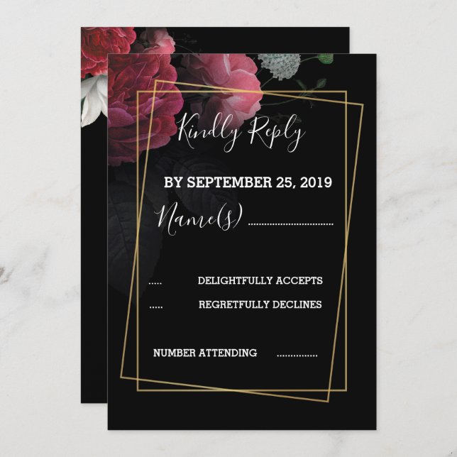 Burgundy  Floral Rustic RSVP Invitation (Front/Back)