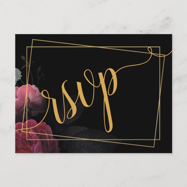 Burgundy  Floral Rustic RSVP Invitation Postcard (Front)