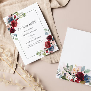 Burgundy Floral Rustic Save the Date Card