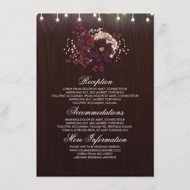 Burgundy Floral Rustic Wedding Information Guest Enclosure Card (Front)
