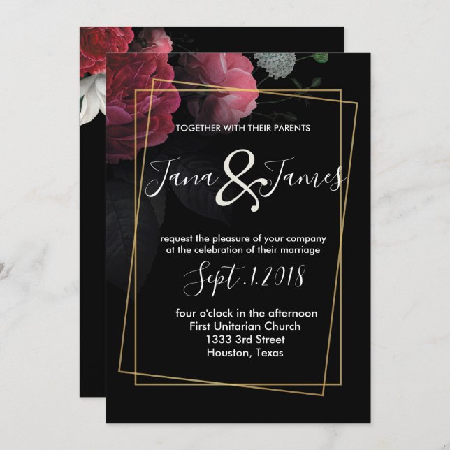 Burgundy  Floral Rustic wedding Invitation (Front/Back)