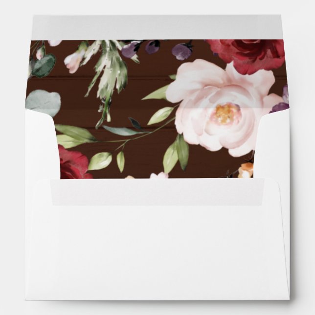 Burgundy Floral Rustic Wedding Invitation  Envelope (Back (Bottom))