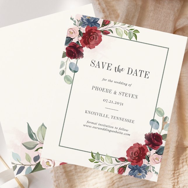 Burgundy Floral Rustic Wedding Save the Date (Burgundy Floral Rustic Wedding Save the Date)