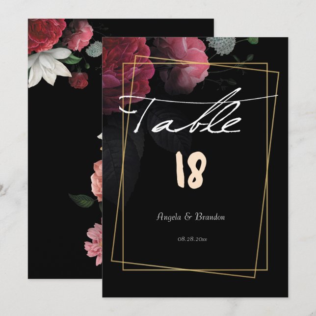Burgundy  Floral Rustic Wedding Table Invitation (Front/Back)