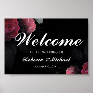 Burgundy Floral Rustic Wedding Welcome Poster