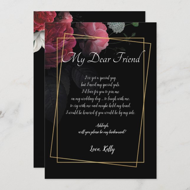 Burgundy  Floral Rustic    will be my bridesmaid Invitation (Front/Back)