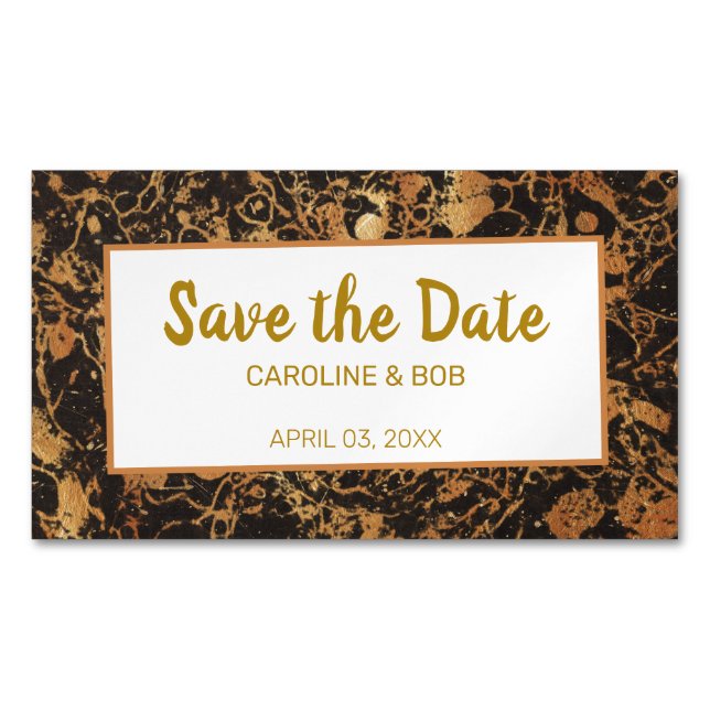 Burgundy Floral Save The Date Black Gold Magnetic Business Card (Front)