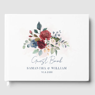 Burgundy Floral Script Botanical Wedding Guest Book
