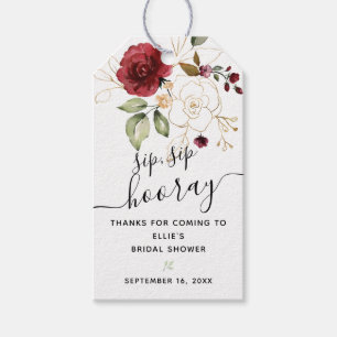 Burgundy Floral Sip Sip Hooray Favour Bridal Showe Gift Tags