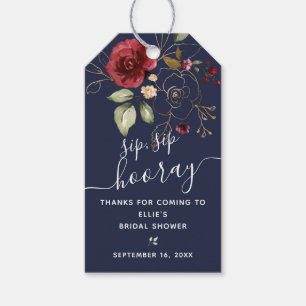 Burgundy Floral Sip Sip Hooray Favour Bridal Showe Gift Tags
