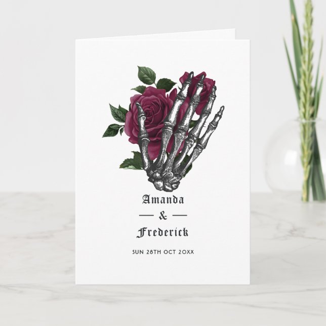 Burgundy Floral Skeleton Gothic Wedding Programme (Front)