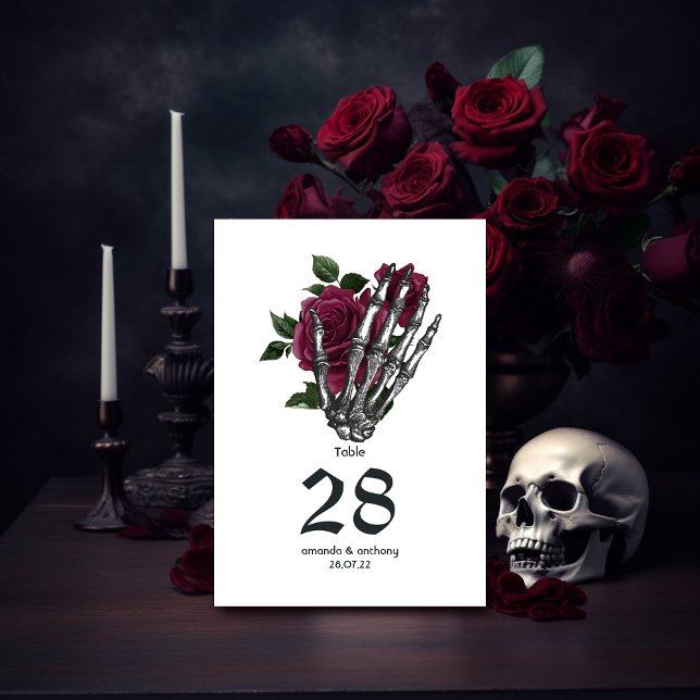 Burgundy Floral Skeleton Gothic Wedding Table Number (Creator Uploaded)