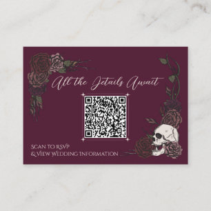 Burgundy Floral Skull Wedding Website QR Enclosure Card