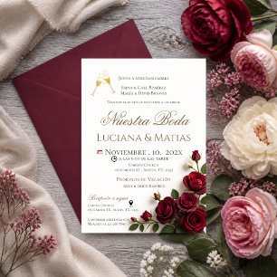 Burgundy Floral Spanish Wedding Invitation
