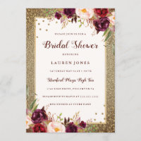 Burgundy floral Sparkle Gold Bridal Shower