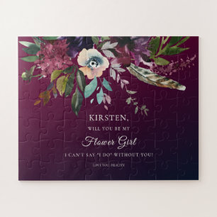 Burgundy Floral Splendour Be My Flower Girl Jigsaw Puzzle