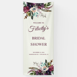 Burgundy Floral Splendour Ecru Bridal Shower Banner