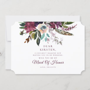 Burgundy Floral Splendour Maid Of Honour Proposal Invitation