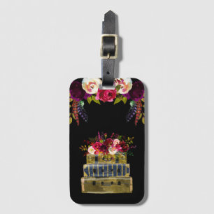 Burgundy Floral Stack of suitcases Luggage Tag